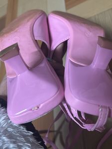 Pink Tie Up Kitten Heels