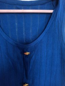 Blue Knit Button Tank Top
