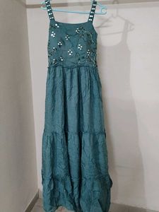 Elegant Teal Ethnic Maxi Dress with dupatta
