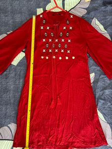 Red Embroidered Tunic Dress