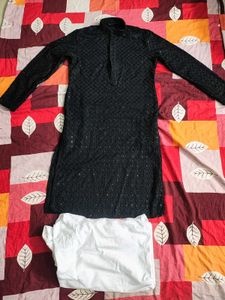 Men's Jet Black Sequin Embroidered Kurta .