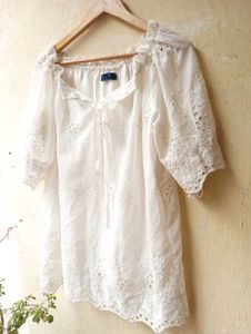 Off Shoulder Style White Embroidered Top (Women)