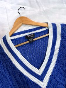 Korean Blue V-Neck Knit Sweater D