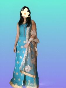 Teal &amp; Gold Embellished Gown