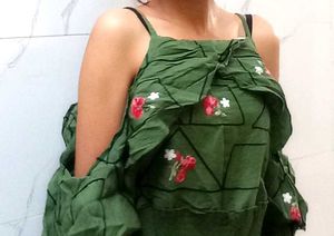 Green Floral Cold Shoulder Top
