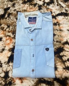 Denim Shirt With White T-shirt Attached💎🤍
