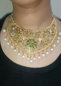 Mint Green And Golden Neck Set.