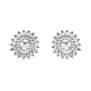 Sparkling Silver Sunflower Stud Earrings