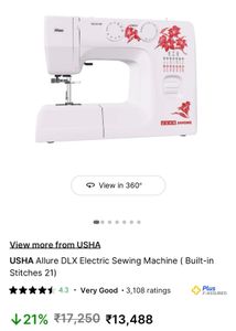 USHA JANOME Allure DLX Electric Sewing Machine -Wh