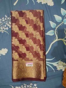 Elegant Brown &amp; Gold Saree