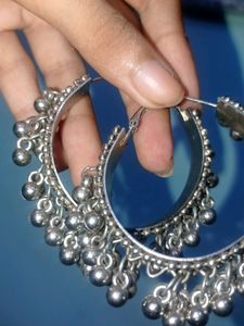 Silver Oxidised Hoop Earrings