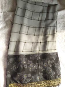Grey And Black Saree