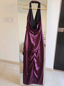 ZARA Halterneck Satin Jumpsuit - Brinjal Color