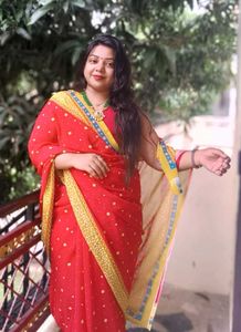 Red &amp; Yellow Bandhani Saree