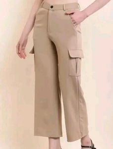 Beige Wide Leg Cargo Pants