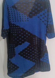 Abstract Print Cowl Neck Tunic