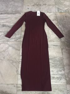 Burgundy Ribbed Knit Maxi Top With Slit