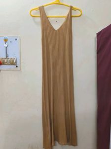 Tan Ribbed Knit Midi Dress