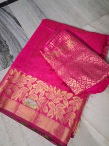 Pink &amp; Gold Silk Blend Saree