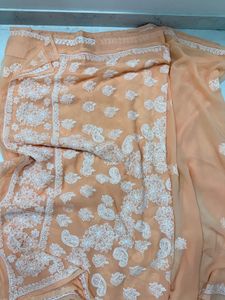 Peach Lukhnowi ChikanKari Saree