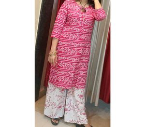Pink White Kurta Palazzo Set