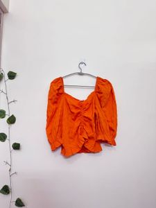 Orange Puff Sleeve Top