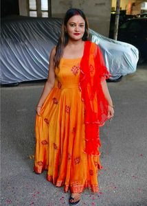 Elegant Orange Ethnic Gown
