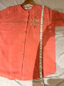 Vintage Coral Button-Down Top