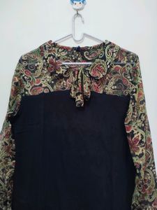 Voguish Printed Tie Up Black Top
