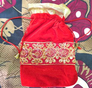 Red Velvet Drawstring Pouch