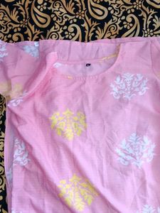 Pink Kurti with Floral Prints