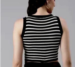 Black And White Striped Crop Top