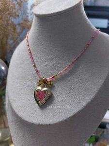 Hand painted Beaded Heart Locket Necklace