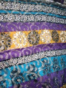 Cotton Net Jali Multi Color White And Purple Saree