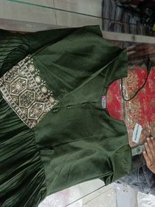 Elegant Olive Green Embroidered Dress