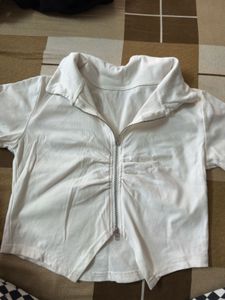 White Zip-Up Crop Top
