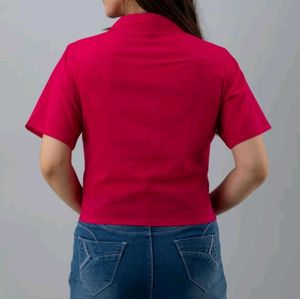 Pink Cropped Button-Down Top