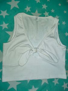 White Bow knit crop top