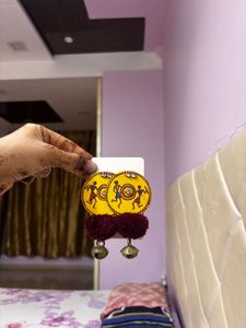 Yellow WARLI handpainted earrings