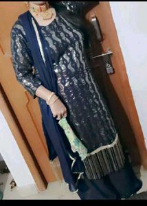 Sequence Embroidery Kurti Plazzo Duptta Set