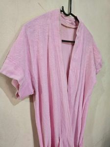 Pink Short Sleeve Bath Robe for Women