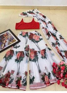 Crop Top With Printed Plazo Nd Floral Dupatta