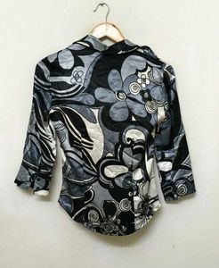 Abstract Floral Print Button-Up Top