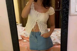 Stylecast Front Open White Eyelet Lace Top