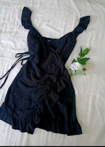 Black Ruffle Wrap LBD