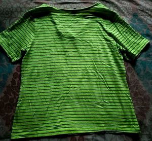 Neon Green Striped V-Neck Tee