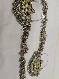 Silver Crystal Ear Ring with Chain