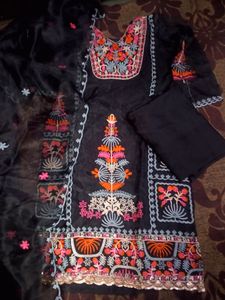 Beautiful Organgza Multicolor Work Heavy Dress