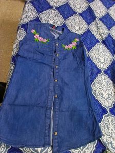 Denim Embroidered Top