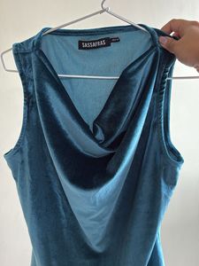 Teal Velvet Cowl Neck Top
